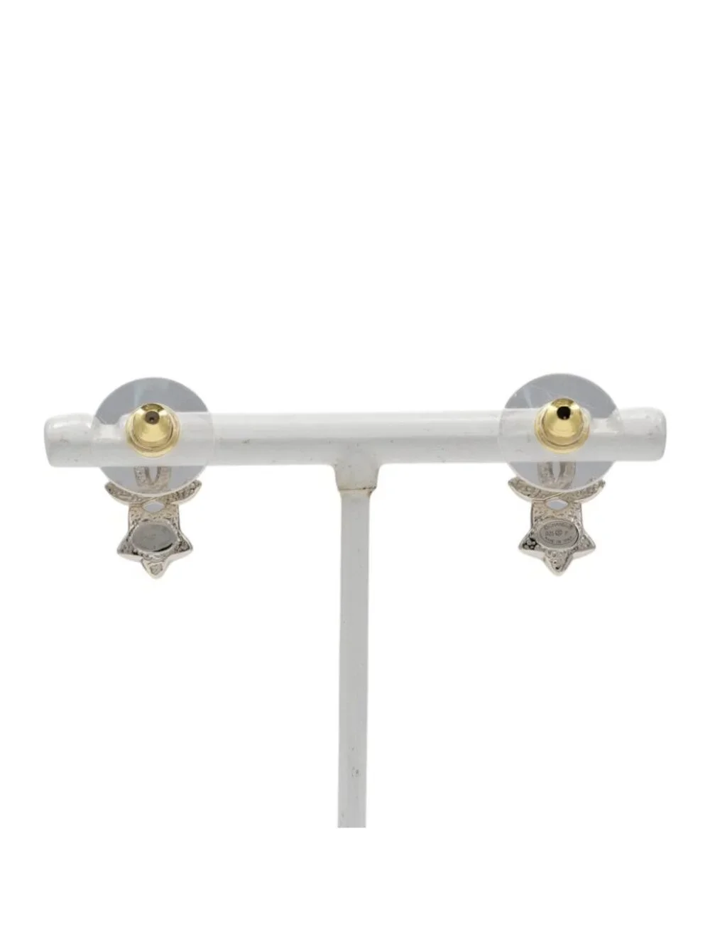 Chanel CC Logo Gold Plated Light Stone Earrings